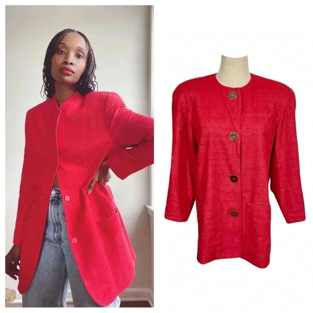 Gianfranco Ferre Vintage Raw Silk Gold Button Oversized Power Blazer Sz:38/US8